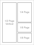 1/2 Page Vertical, 1/4 Page, 2 x 1/8 Page Ad Layout
