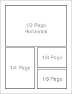 1/2 Page Horizontal, 1/4 Page, 2 x 1/8 Page Ad Layout
